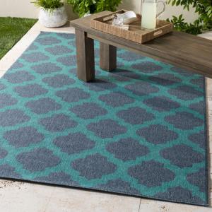 Outdoor Olefin Area Rug in Charcoal and Teal