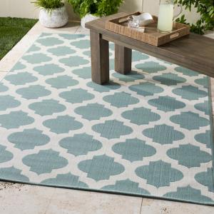 Aqua White Olefin Outdoor Area Rug