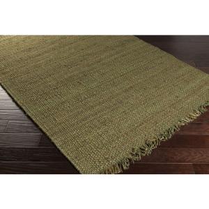 Olive Colored Jute Area Rug with Fringed Ends